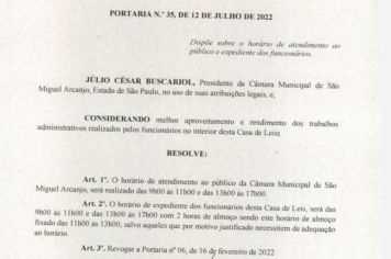 presidente da Câmara faz nova portaria para funcionamento e atendimento ao público da Câmara 