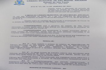 Câmara de São Miguel Arcanjo novamente reduz horário de expediente como forma de prevenção contra o novo coronavírus