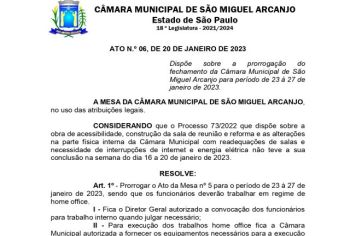 Câmara prorroga expediente em Home Office do dia 23 ao 27 de janeiro em função das Obras de Acessibilidade 