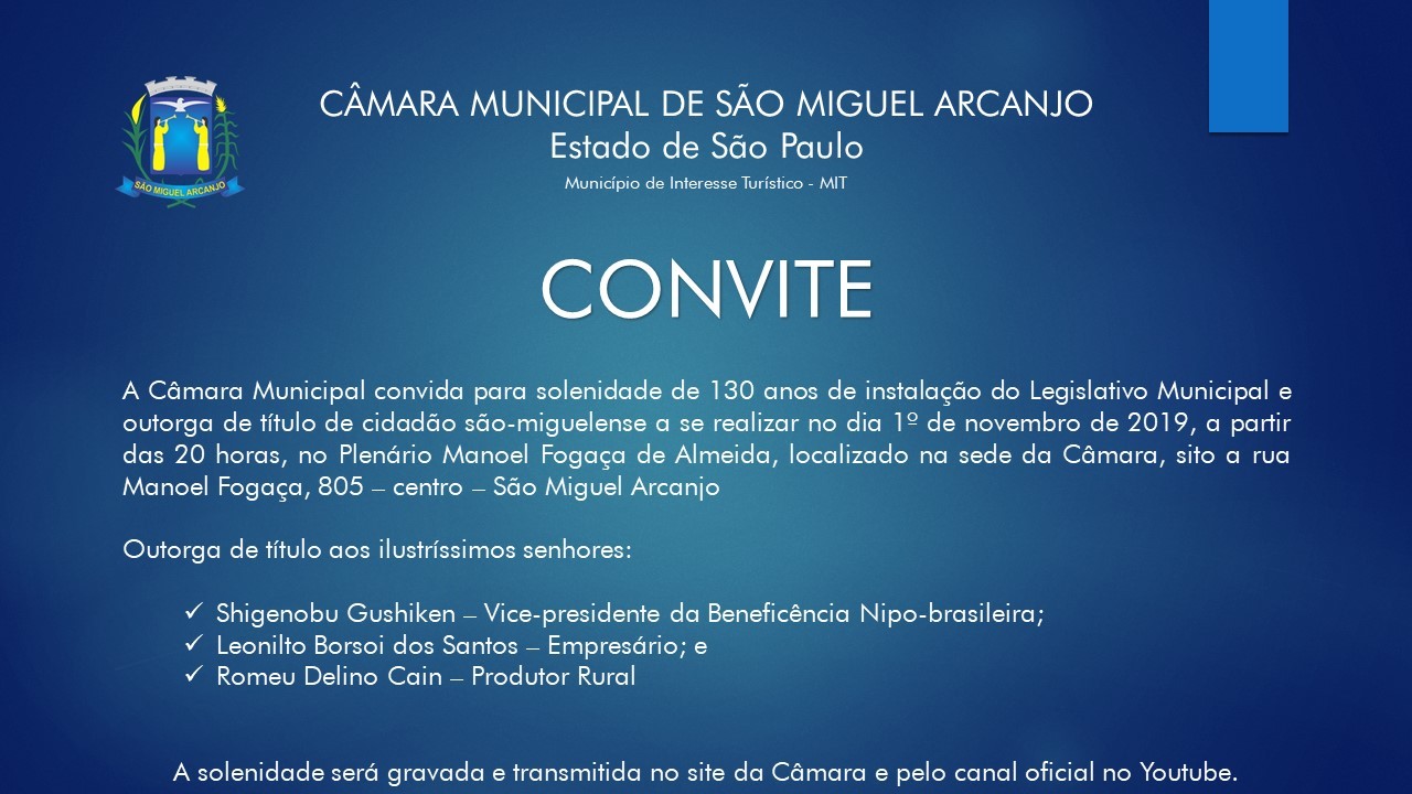 Convite - Sessão Solene de Aniversário do Legislativo Municipal