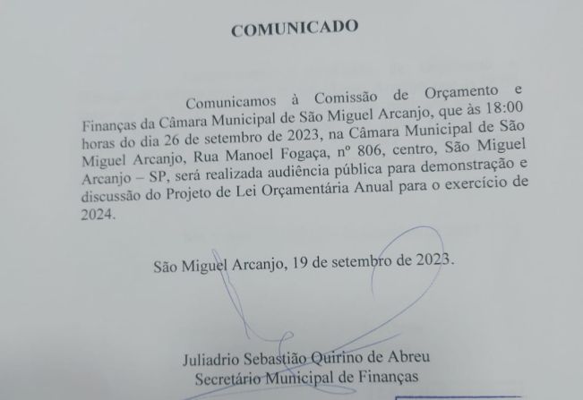 Prefeitura realiza audiência pública sobre Lei Orçamentária Anual (LOA) 2024