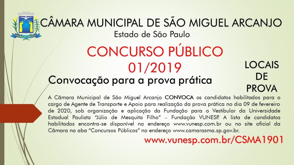 Convocação para a prova prática 09/02/2020