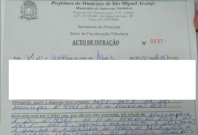 Responsáveis por soltarem fogos com estampidos são autuados por descumprimento da Lei Nº 4.561